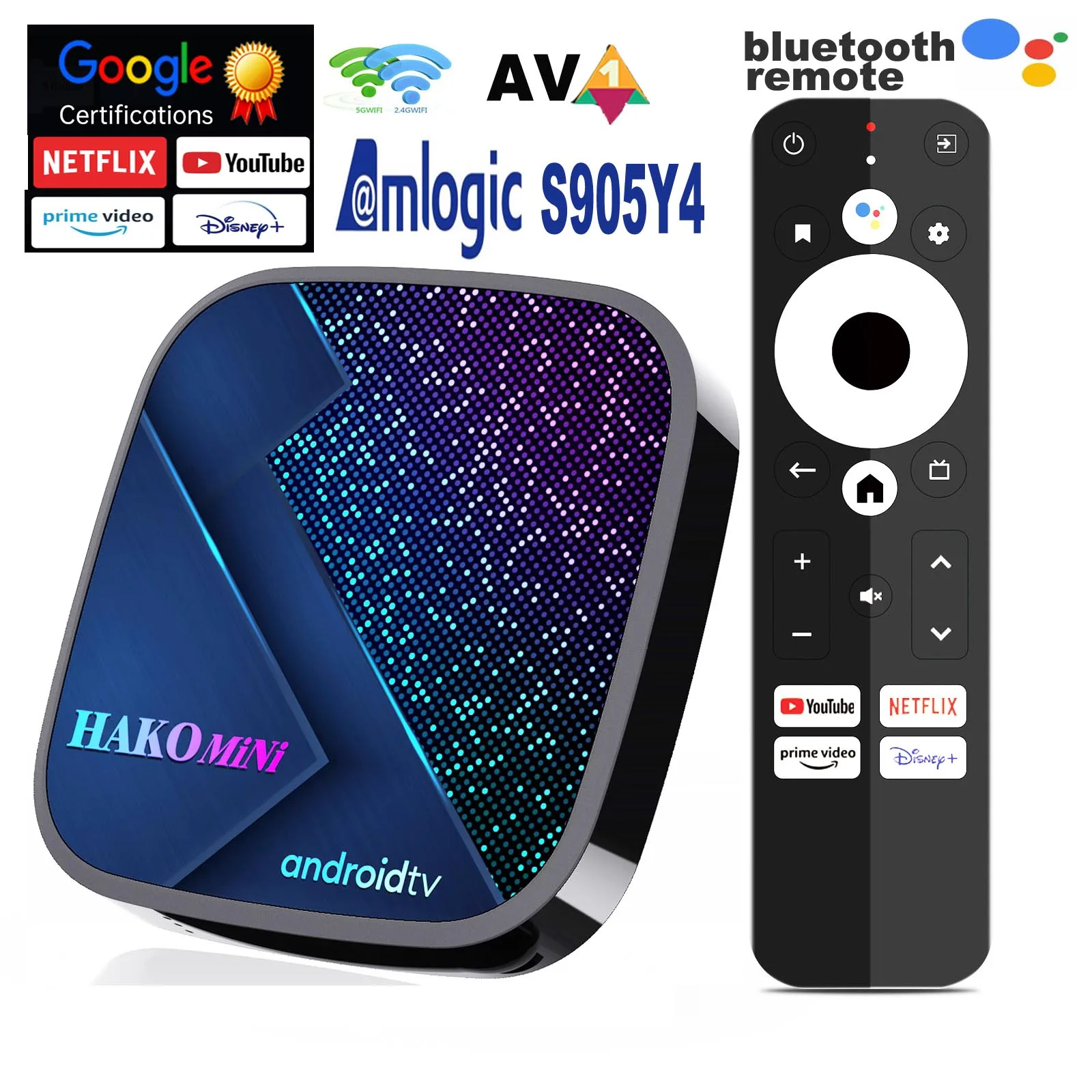 

Android 11 TV Box Google Certifications Netflix 4K Youtube Disney Plus Amlogic S905Y4 DDR4 4G 32GB AV1 2.4G 5G Wifi BT HAKO Mini