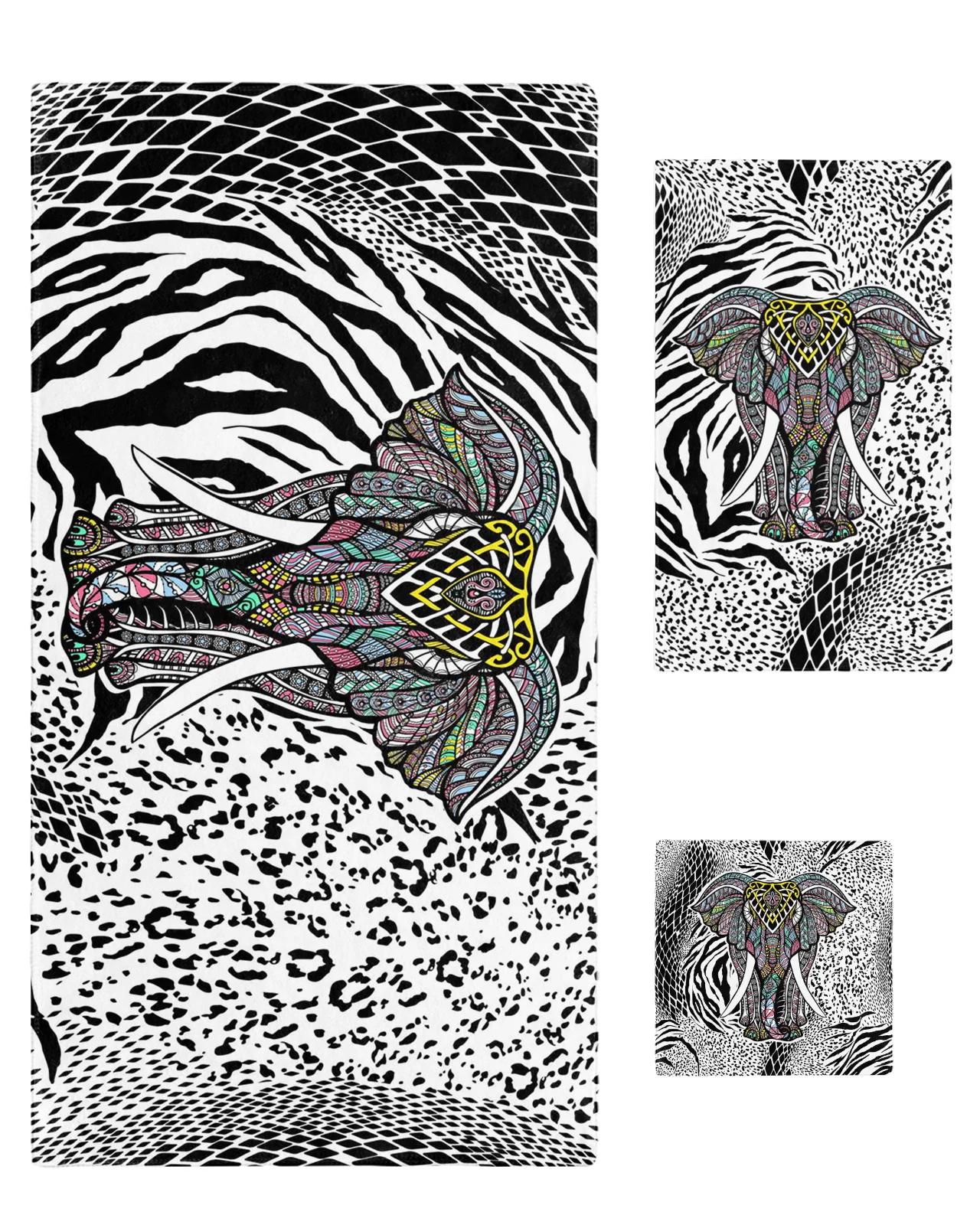 

3 шт., набор полотенец для ванной комнаты, слон, мандала, Зебра