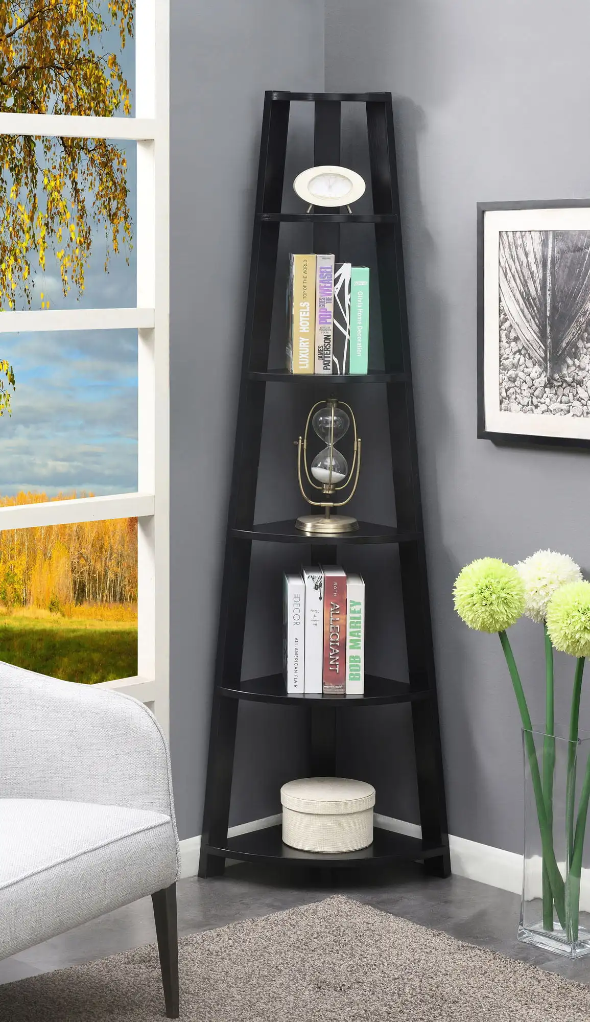 

Convenience Concepts Newport 6 Tier Corner Bookshelf, Black