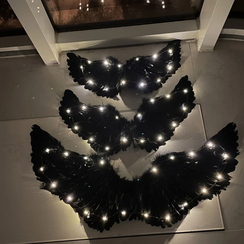 Angel Wings Angel Feather Wings Kids Adult Halloween Christmas Costume Unique Gifts Fairy Wings Light Up Devils Wings images - 6