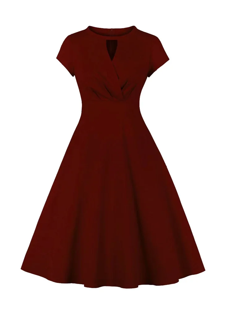 

Женское винтажное платье в стиле рокабилли, Красное или синее однотонное Хлопковое платье-трапеция с пышной юбкой в стиле 50-60-х годов, сараф...