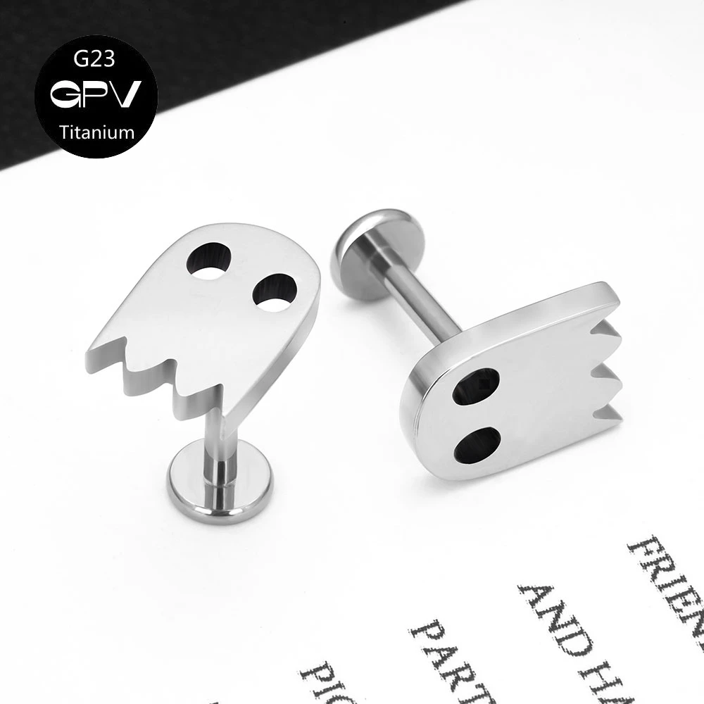 

Titanium G23 Silver Eat Beans Fashion Cartoon Ear Stud Gear Ear Cartilage Stud Tragus Puncture Internal Threaded Nose Stud