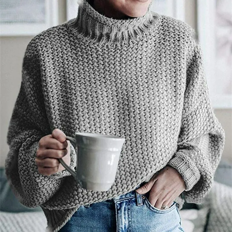 

Womens Pullover Sweaters Autumn Winter Warm Knitting Loose Pullover Top Ladies Turtleneck Sweaters Casual Fleece Knitted Jumpers