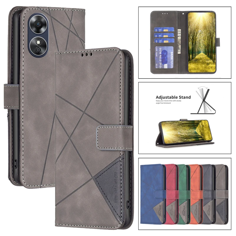 

Flip Leather Wallet Cover Case on For OPPO A17 A57 A77 A16 A16S A15S A54 A53S A74 A96 A76 A36 A94 A55 A54S A93 5G A57s A57e Case