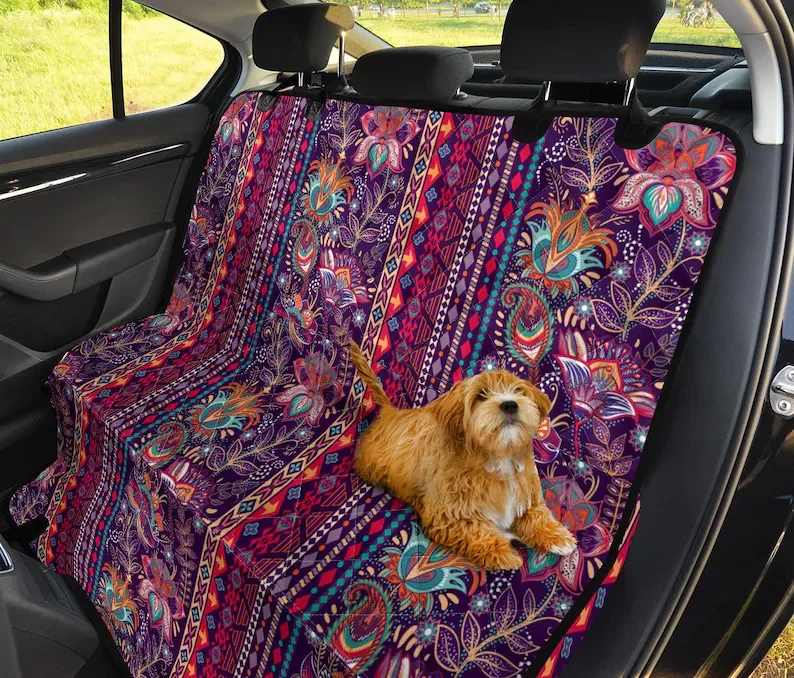 

Purple Orange Ethnic Boho Abstract Art Car Back Seat Pet Cover, Backseat Covers, Car Seat Covers, Car Seat Protector, Car Access