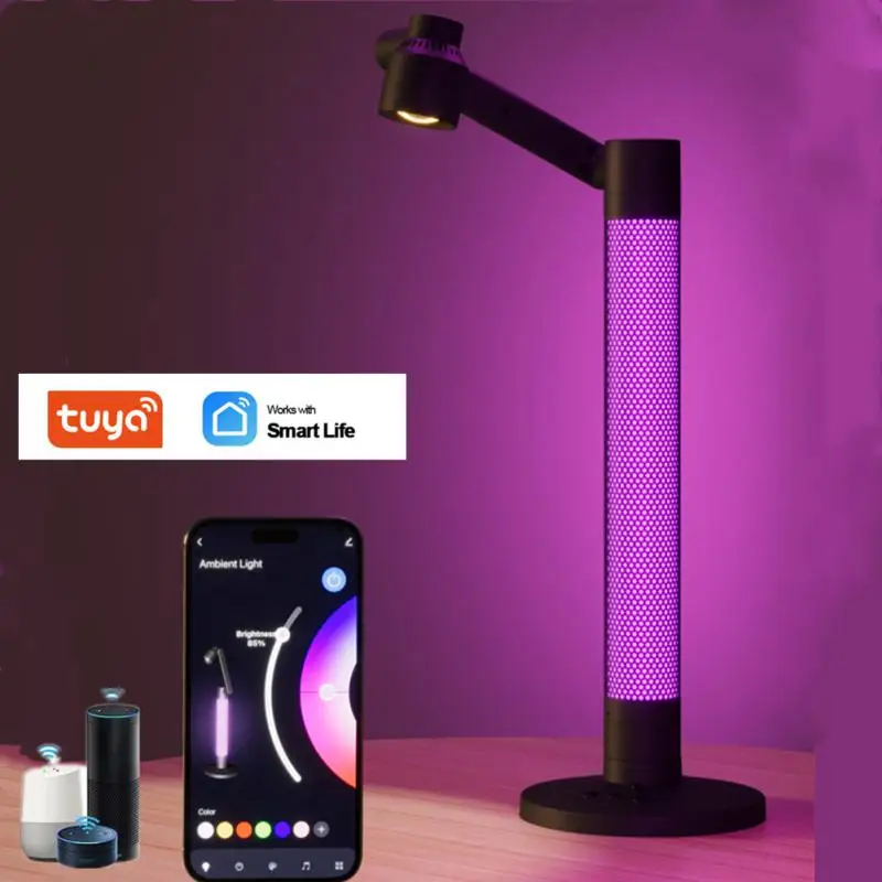 

Светодиодная настольная лампа Tuya с Wi-Fi, умный светильник с функцией измерения ритма и атмосферы, работает с Alexa и Google Home