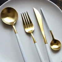 4pcs portugal style cutlery white and gold metal plated spoons knives forks stainless steel gold silverware