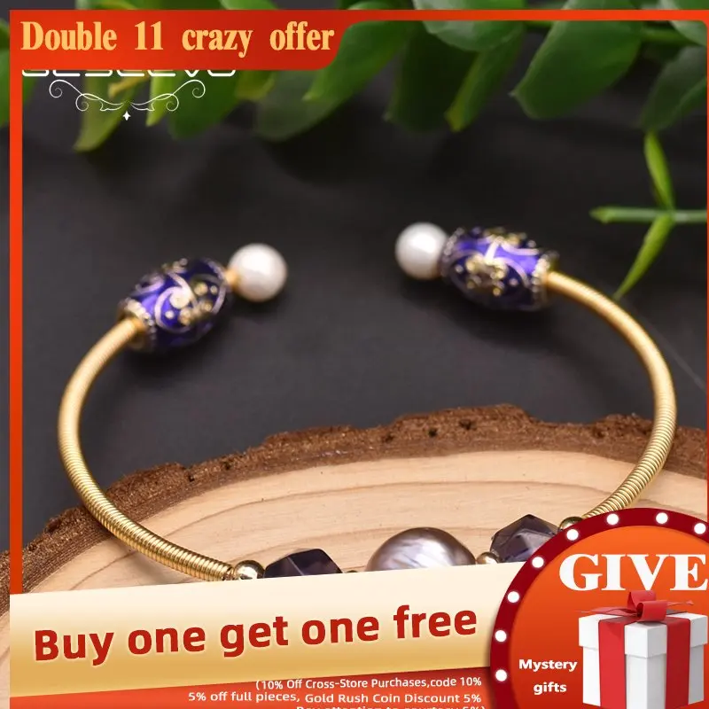 

Glseevo Natural Baroque Pearl Bracelet Cloisonne Amethyst Woman Bracelet Vintage Handmade High Jewelry Jewelry Gb0936