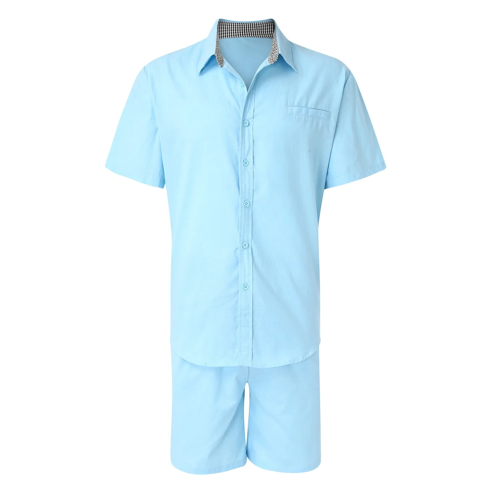 Casual Streetwear Men 2 Piece Suit Fashion Solid Color Button Shirts Loose Shorts Male Set Ropa Hombre Dailywear Conjuntos New