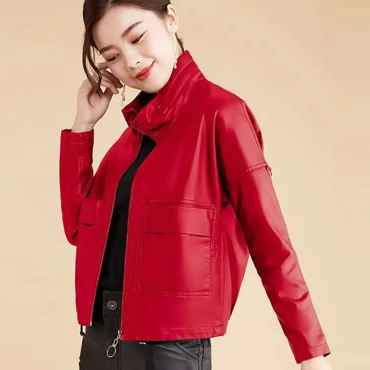 DANCING WINGS Autumn Stand Collar Women's Short Faux Sheepskin Jackets 3xl