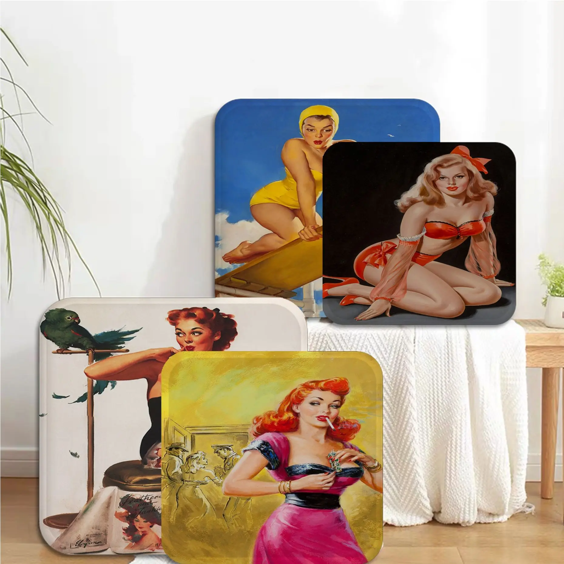 

Pin Up Girl Square Seat Cushion Office Dining Stool Pad Sponge Sofa Mat Non-Slip Chair Mat Pad