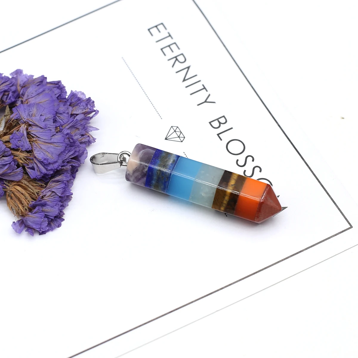 Подвеска семь чакр из натурального камня агата в полоску шестиугольная призма