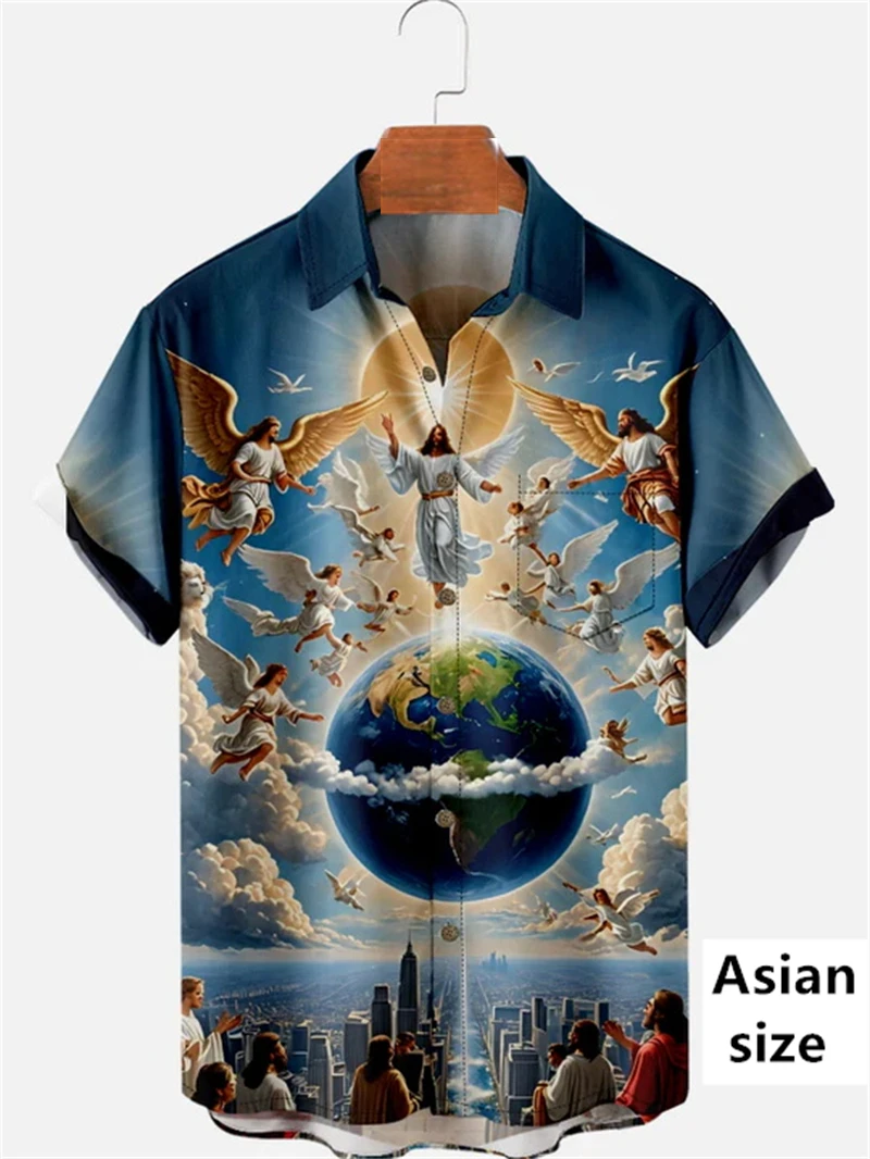 Пасхальные летние рубашки с крестом Иисуса для мужчин коротким рукавом 3D Pritn Flower