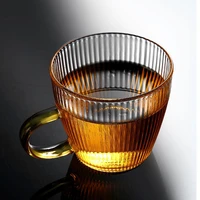 1pc vertical glass transparent tasting cup with handle milk tea cup transparent wine glass vertical pattern cup drinking cup