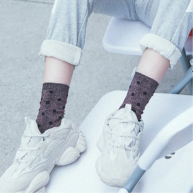 

Fashion Sexy New fashion Shiny Polka Dot socks women's happy Bright Sparkling filigree Sweet Socks girls