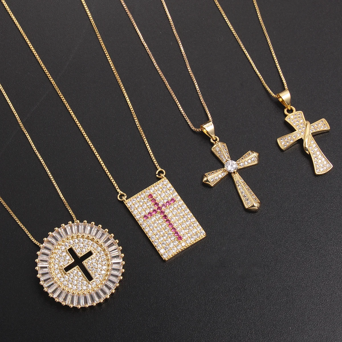 

MHS.SUN Trendy Gold Mosaic Cubic Zircon Pendant Necklace Cross Religious Necklaces Catholicism Fashion Jewelry Christmas Gift