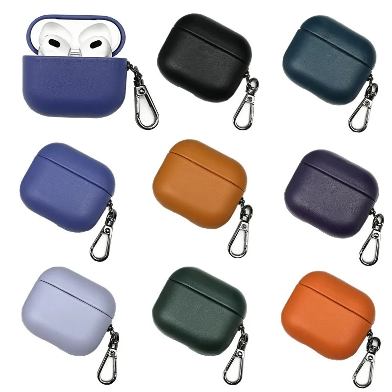 Купи PU Leather Texture Wireless Headphone Case Cover for Apple AirPods Pro 3 2 1 Pro Earphone Shell Sleeve With Keychain Hook за 400 рублей в магазине AliExpress