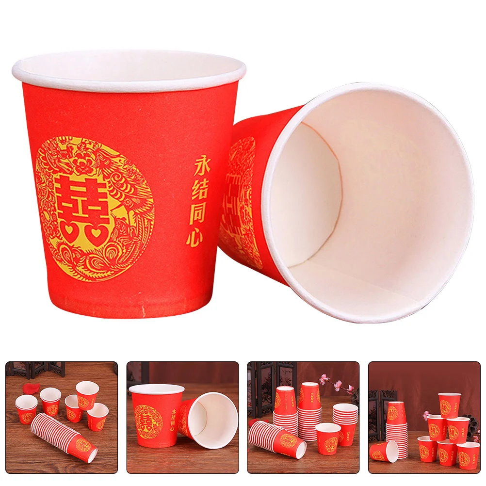 

Cups Paper Disposable Wedding Cup Chinese Beverage Tea Coffee Style Party Red Banquet Cold Hot Serving Drinking Container Cream