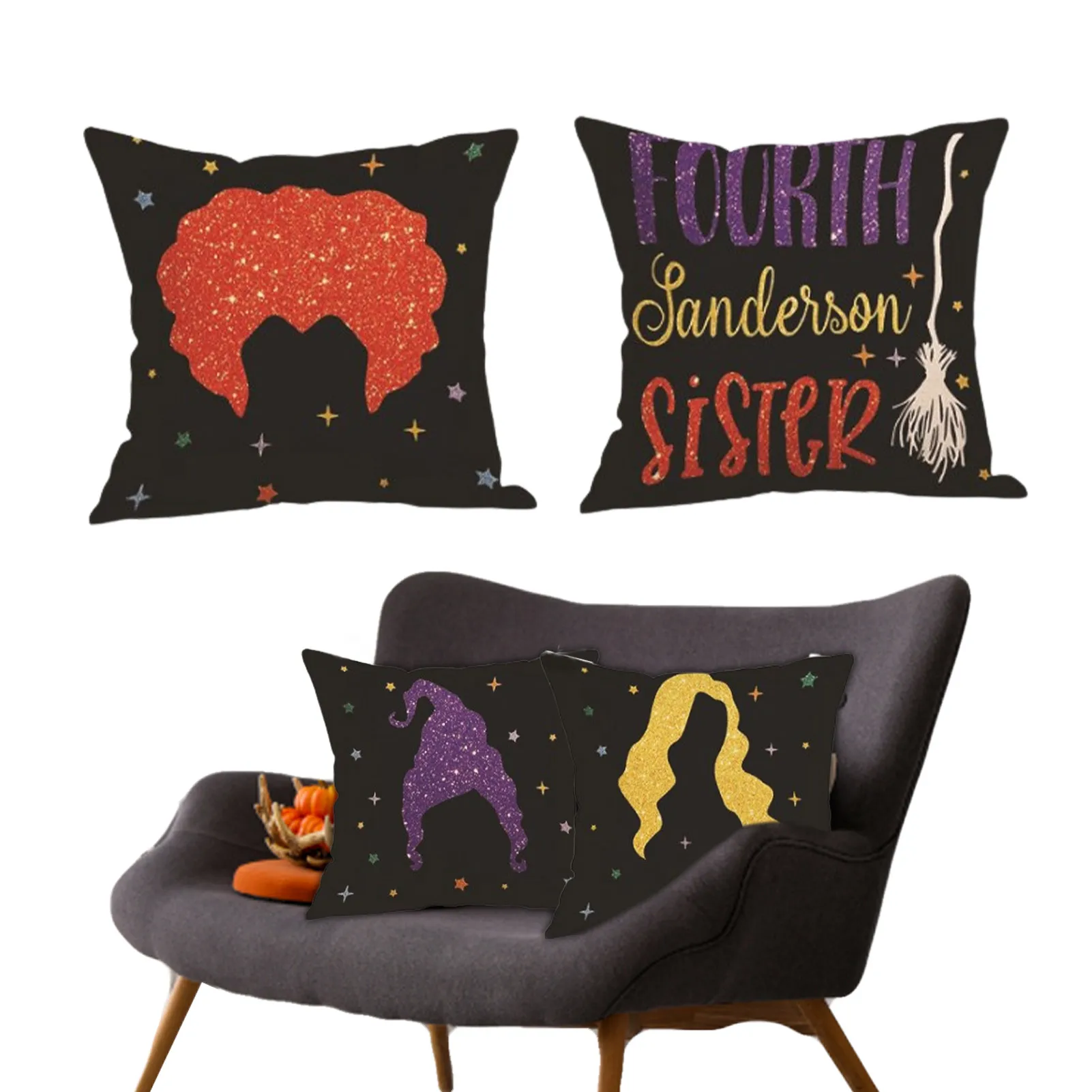 

Halloween Decorative Pillow Case 4pcs Living Room Pillow Covers 18 X 18 For Halloween Party And Home Garden Decoration