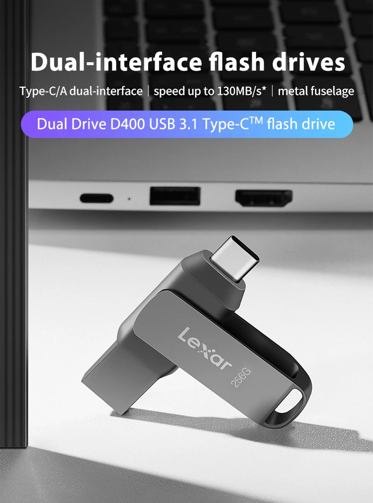 Фото Флешка Lexar Dual Drive D400 USB 3.2 Gen 1, флэш-накопитель Type-C/A с двумя интерфейсами OTG 32G 64G 128G 256G Для телефона/ПК №2