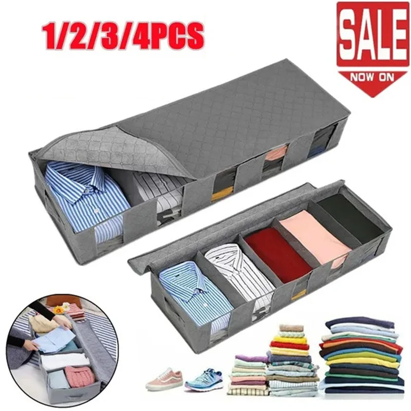 

1/2/3pcs Foldable Clothes Storage Bags Large Under Bed Storage Containers Visible Breathable Space Saver Zippered Organizer Box