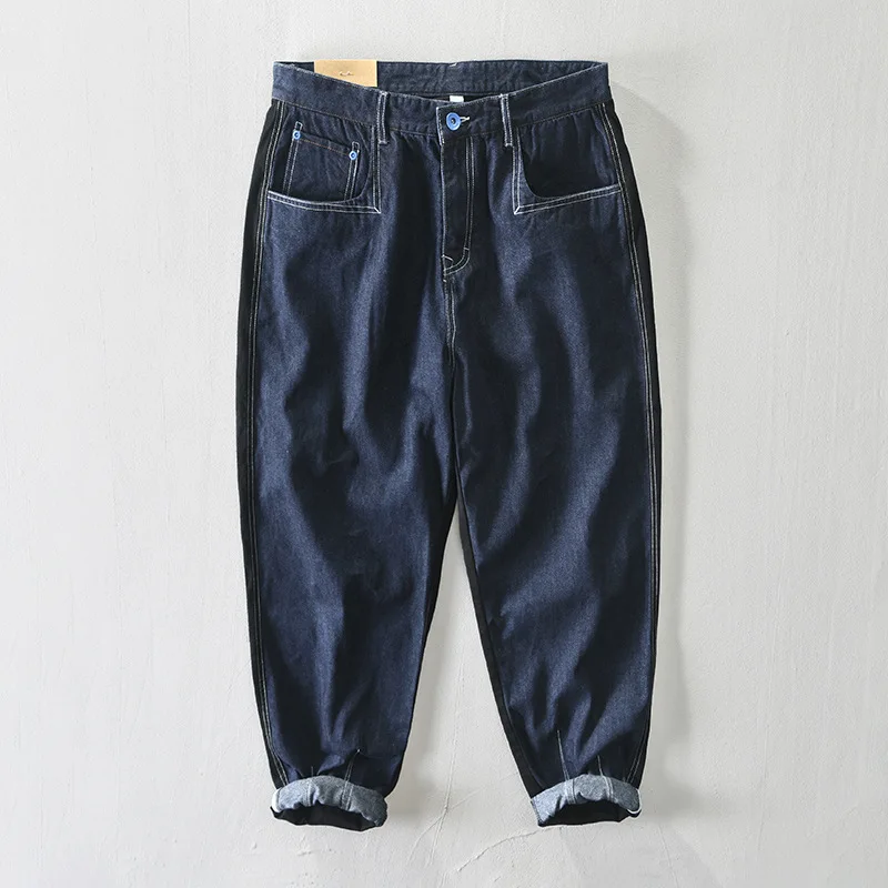 

Z370 autumn and winter new denim splicing casual pants one generation