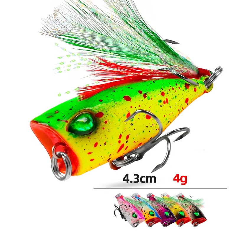 

Mini Popper Fishing Lures 4.3cm 4g Top Water Hard Bait with 10# Feather Hooks Artificial Wobblers Lures Carp Fishing Tackle