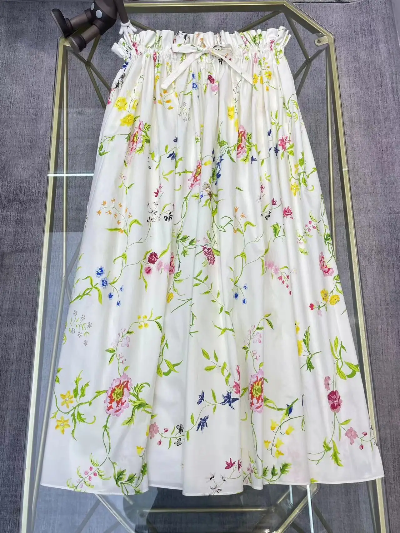 

Fyion Runway Fashion Women Cotton Skirt 2023 Summer Floral Print Long Hot Ladies Casual Top Ladies Waist Elastic Skirt