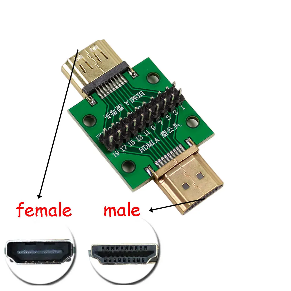 Фото Плата-адаптер HDMI (штекер-гнездо) с разъемом MINI 19/20pin DP HD A (гнездо-штекер) с платой PCB, шаг 2.54мм, 1 шт. №1
