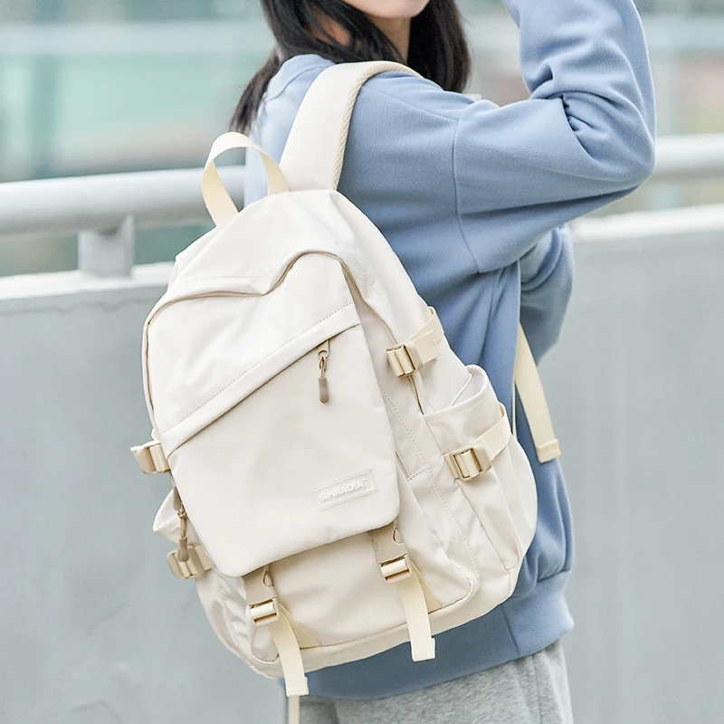 

Школьный ранец для ноутбука, водонепроницаемый однотонный вместительный женский рюкзак для девушек, уличная дорожная Ретро Уличная одежда...