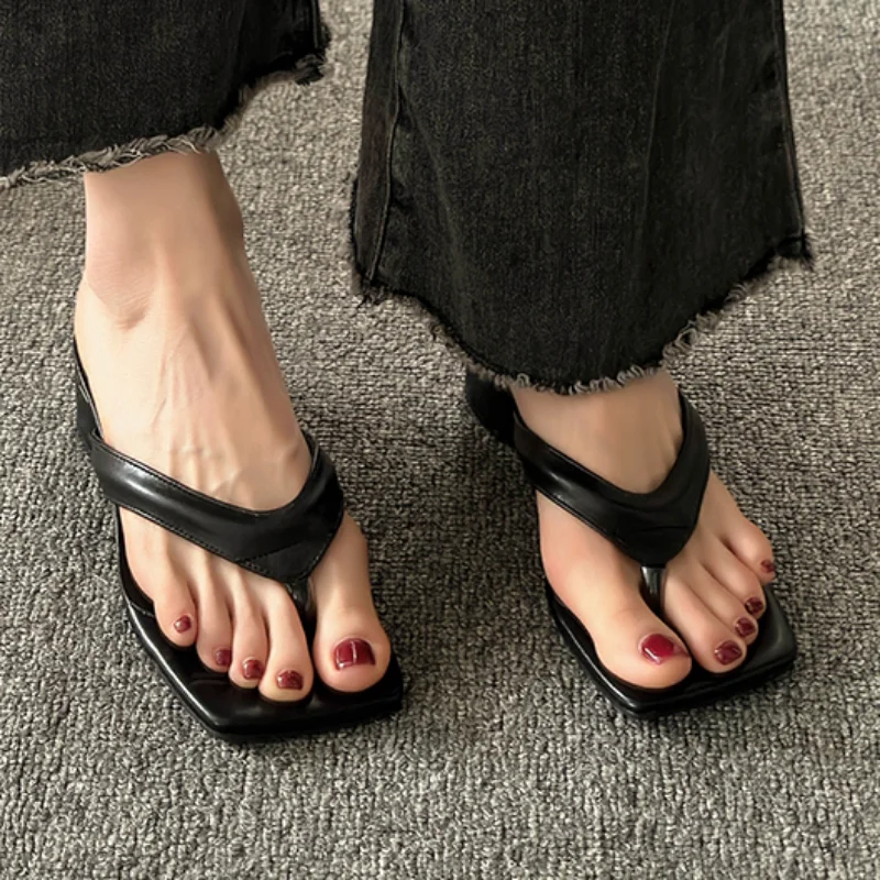 

Женские шлепанцы, пляжные тапочки, квадратный носок, летняя обувь, 2023