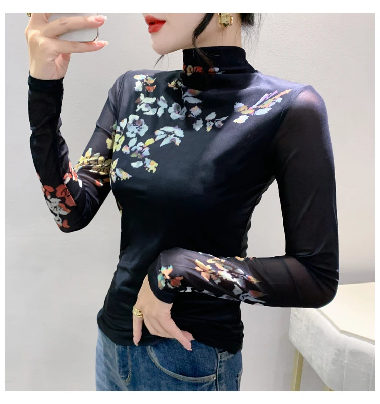 Женская Двухслойная футболка с длинным рукавом и цветочным принтом