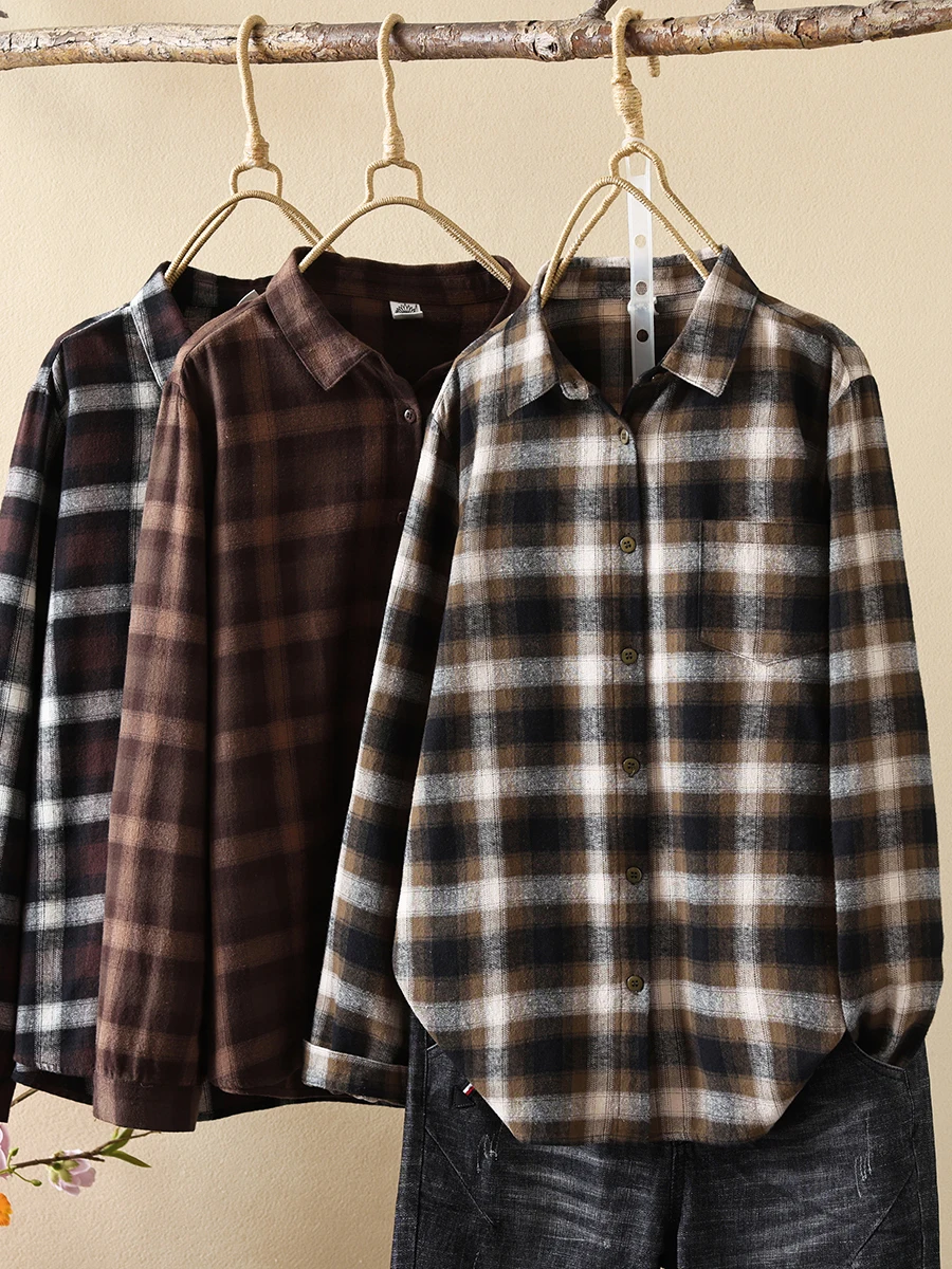 Sanding Plaid Shirts Women Autumn and Winter Thick Shirt Export Orders Exported to Japan High Quali Pure Cotton Inner wear ...