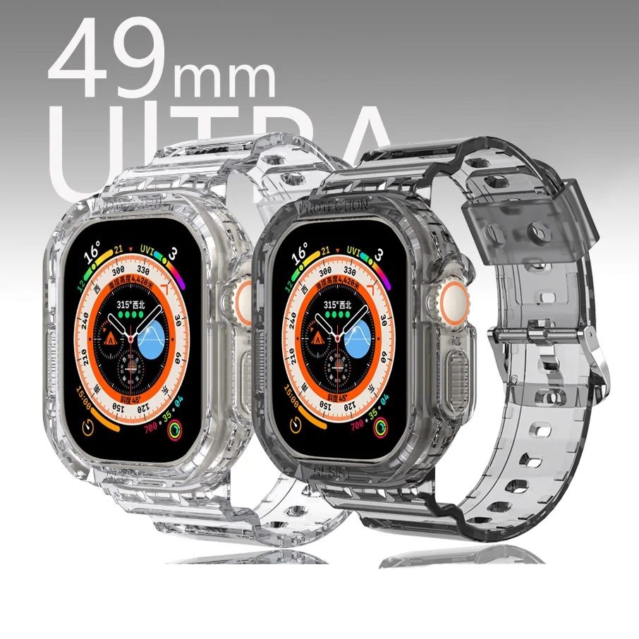 

Спортивный Чехол-бампер для Apple Watch Ultra 49 мм, прозрачный силиконовый ремешок, комплект для модификации браслета iWatch серии 8, аксессуары