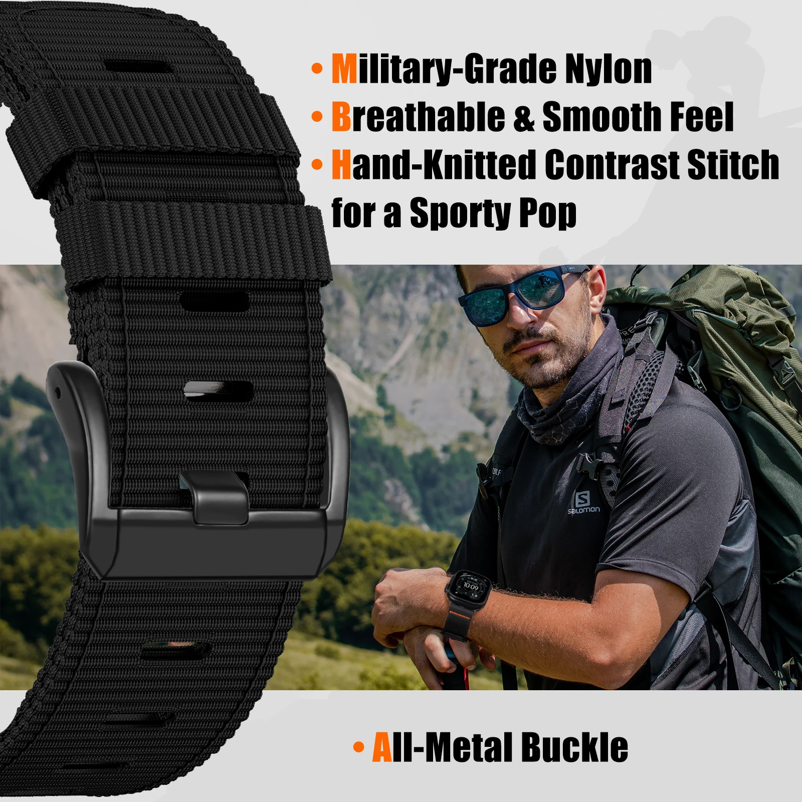 Фото Нейлоновый ремешок для Apple Watch Series 11/10/9/8/7/6/SE/Ultra 3, 49 мм, 46 мм, 45 мм, 44/42/41/40 мм, браслет, ремешок для iWatch №5