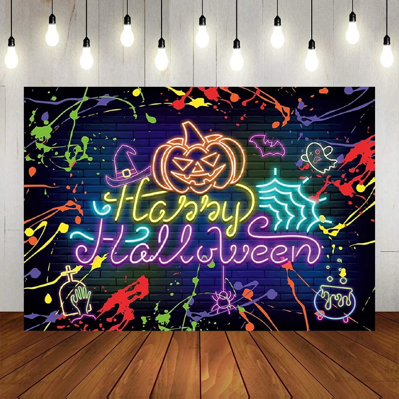 

Glow Neon Party Photography Backdrop Splatter Background Happy Birthday Party Decoration Banner Baby Shower Birthday Cartoon
