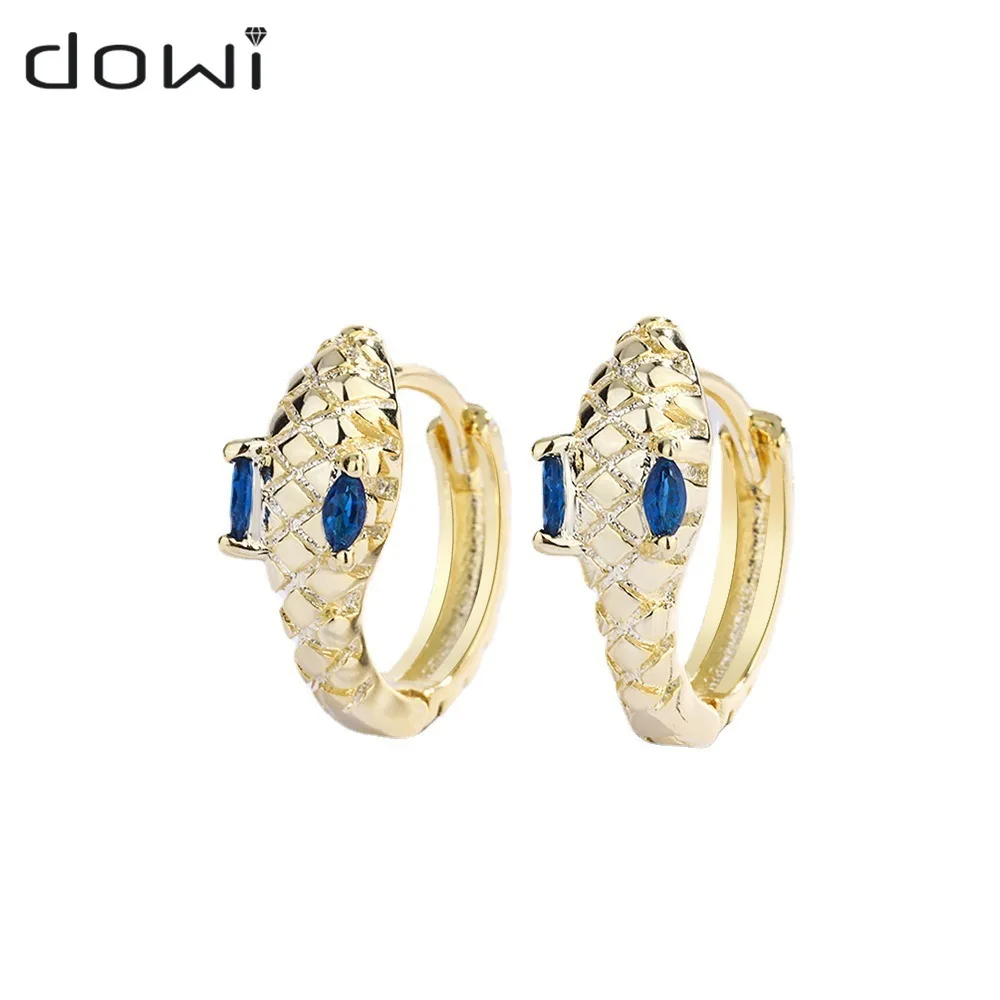 

Dowi Gold Color Ear Clip Women's Snake Earrings Simple Inlaid Zirconium Blue Diamond Small Animal Earrings