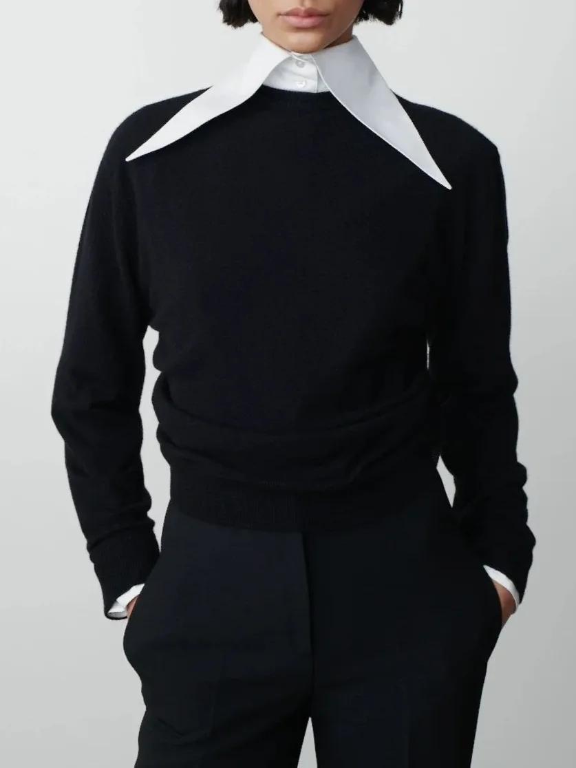 

Женский вязаный пуловер с длинным рукавом и круглым вырезом