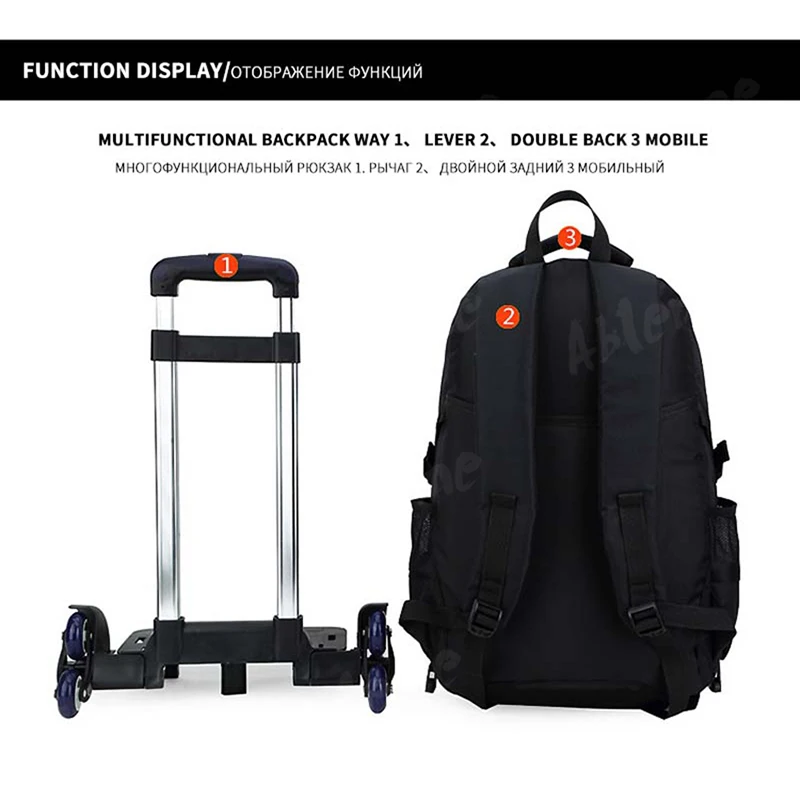 High-capacity Student Shoulder Backpack Rolling Luggage Children Trolley Suitcases Wheel Cabin Travel Duffle School Bag Bookbags