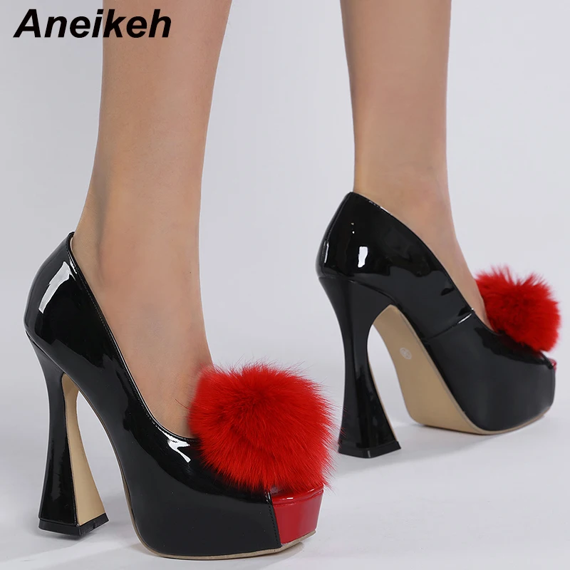 

Aneikeh 2023 Spring/Autumn Women Shoes Fashion PU Spike Heels Pumps Party Shallow Flower Elegant Sweet FEATHER Black Size35-42