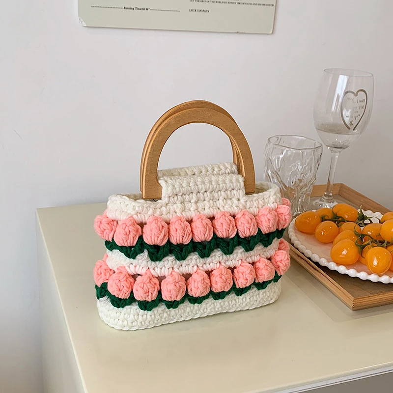 

Fashion Knit Women Bags Luxury Designer High Quality Garden Purses and Handbags Vacation Casual Cosmetic Bag Flower Ladies Bags