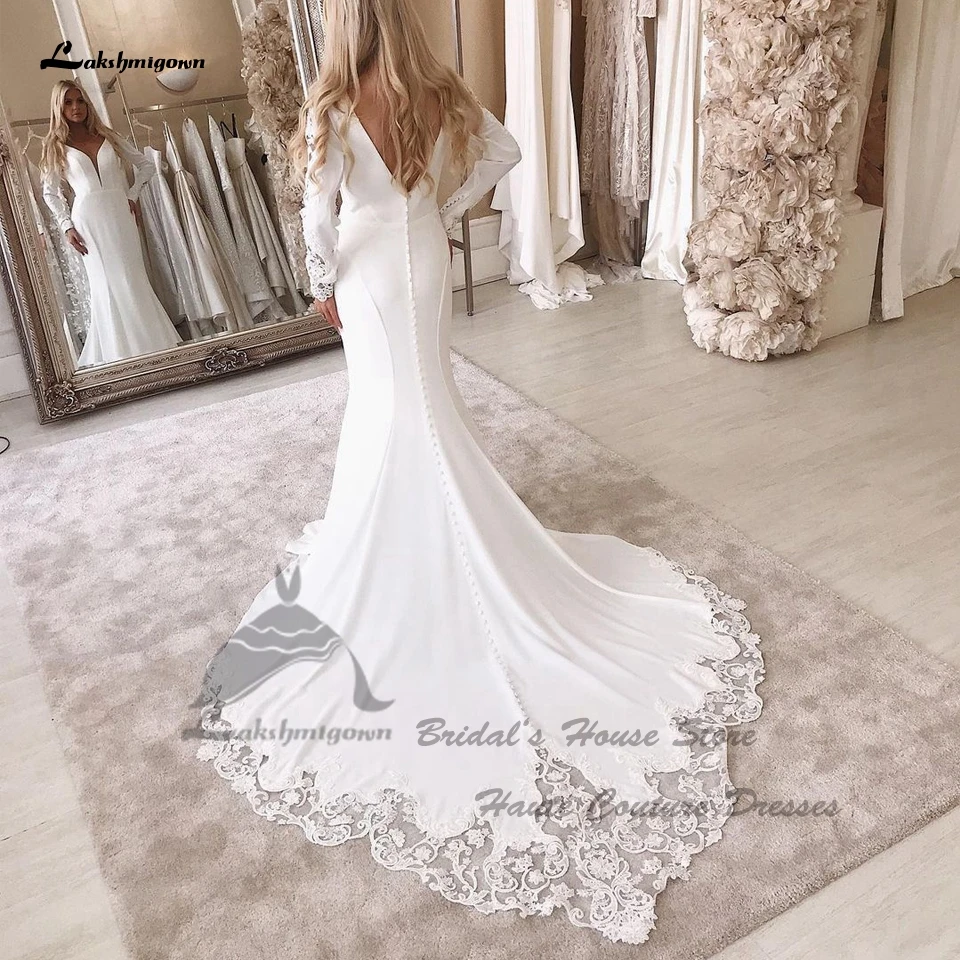

Женское свадебное платье с длинным рукавом Lakshmigown, винтажное пляжное платье с юбкой годе и шлейфом, 2024