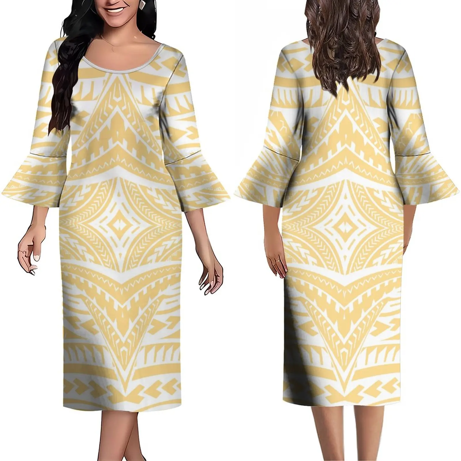 Женское платье с оборками на манжетах удобное винтажное принтом в этническом