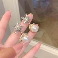 fashion flower crystal imitation pearl earrings for women charm rhinestone inlaid jewelry cute earrings couple gifts best choice