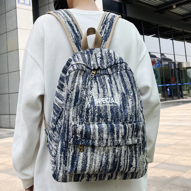 

Unisex Coloured Denim Travel Bag Kawaii Women Backpack Cool Schoolbag for Teenagers Preppy Bookbag Female Student Small Mochilas