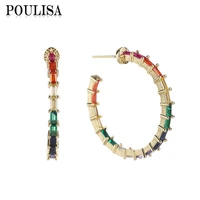 poulisa elegant rainbow cubic zircon big ear hoop earrings for women birthday gift fashion popular high quality pierced earrings