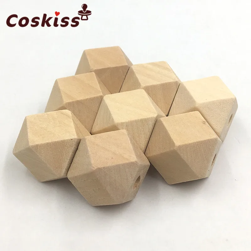 

100pcs Unfinished Wood Hex/Geometric Beads Wood Octagonal Baby Chew Beads Safe Jewelry For DIY Wooden Baby Teething Necklace