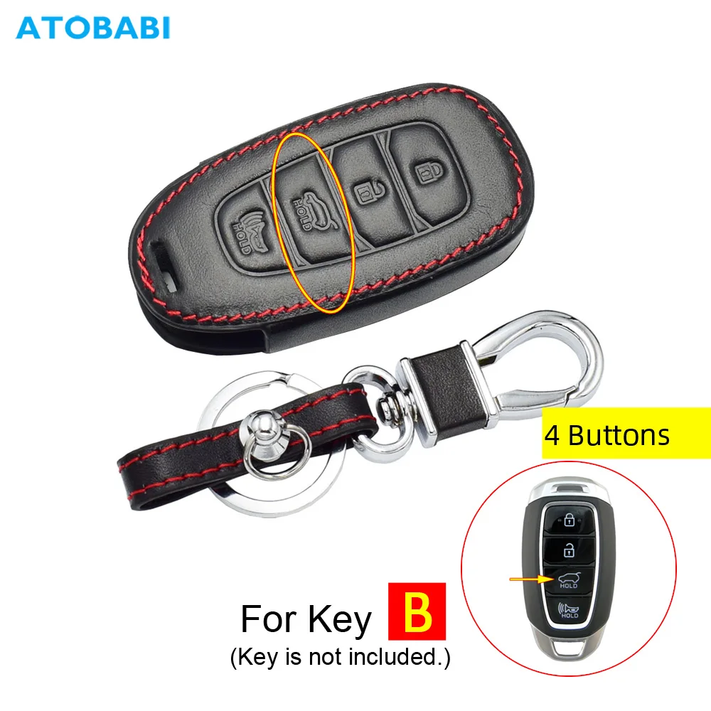 

Кожаный чехол для автомобильного ключа для Hyundai Kona 2018 2019 Santa Fe TM 4 кнопки Smart Prox Keyless Брелок-чехол для дистанционного ключа брелок-протектор