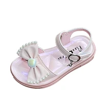 kids bow pearl fashion sandals girls pink purple sandals children summer shoes 2022 new princess sweet soft leather sandal 21 36