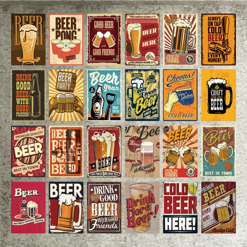 

Retro Style Beer Metal Plaque Painting Wall Tin Sign Vintage Good Beer With Friends Picture Club Metal Pub Bar Living Room Decor